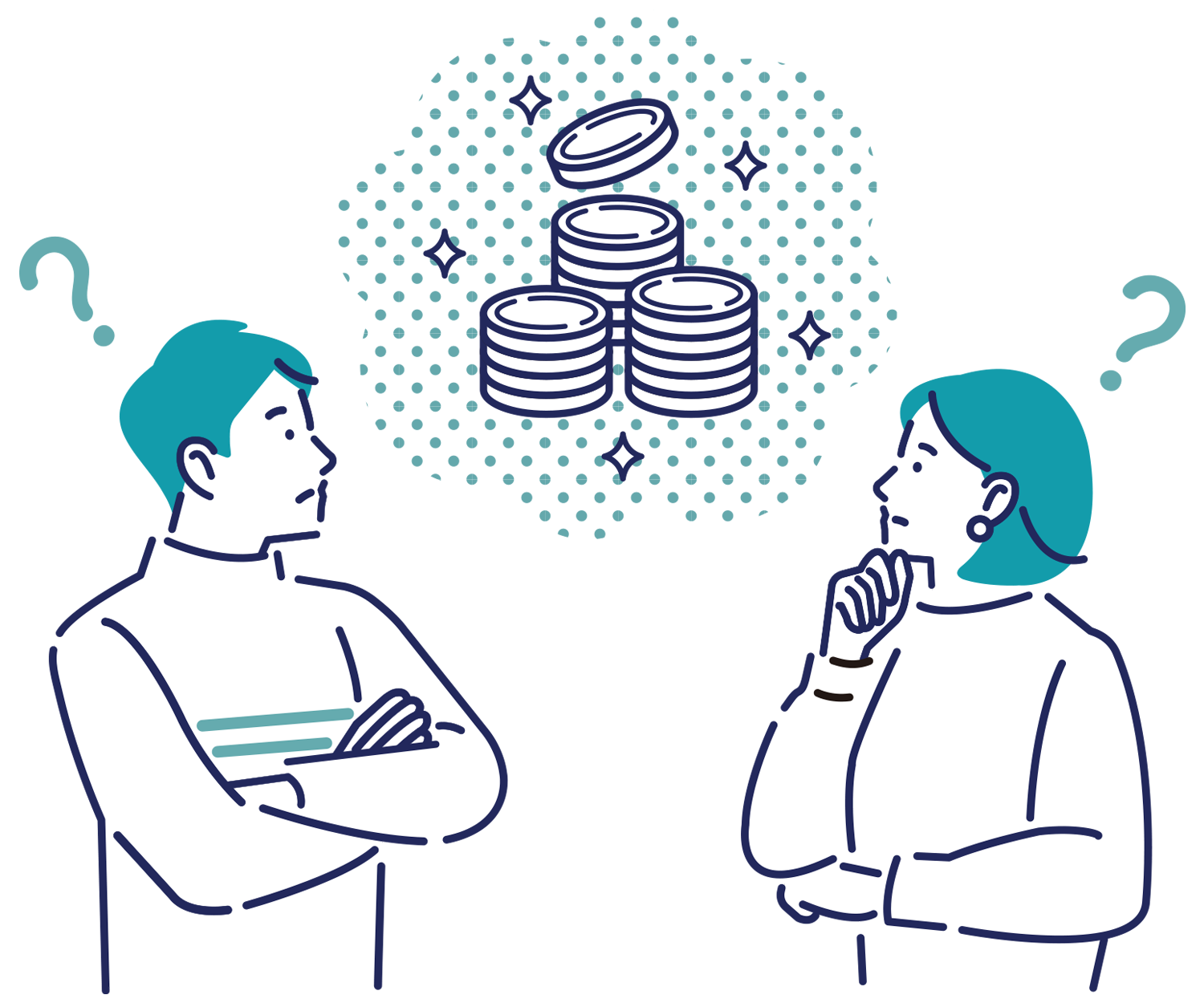 考えている男女のイラスト